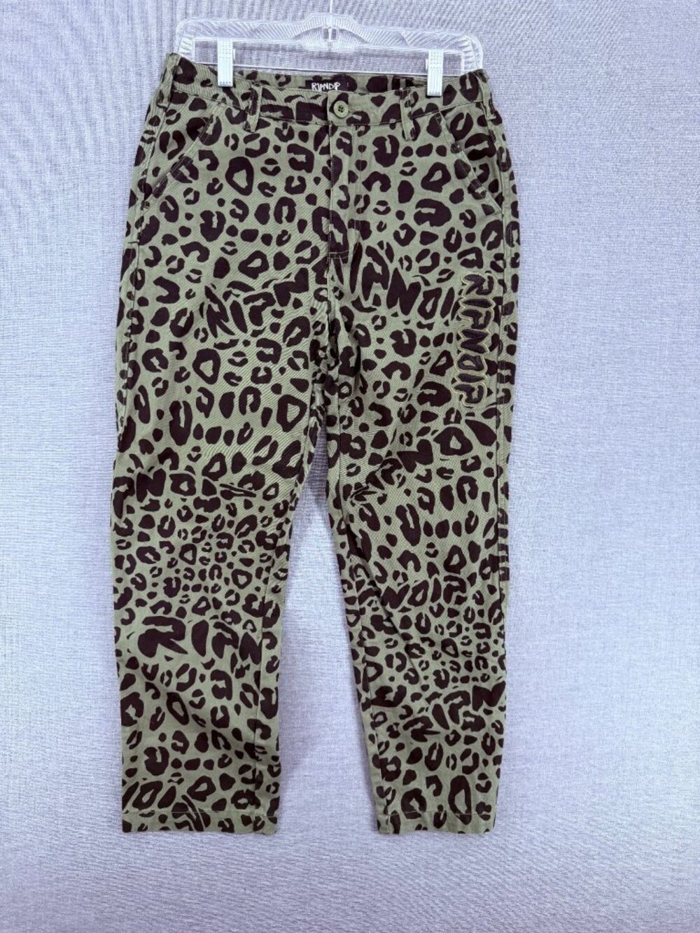 RIPNDIP Spotted Olive Twill Chino Pants Mens 30x25 Cheetah Y2K Sold Out RARE - Picture 3 of 8